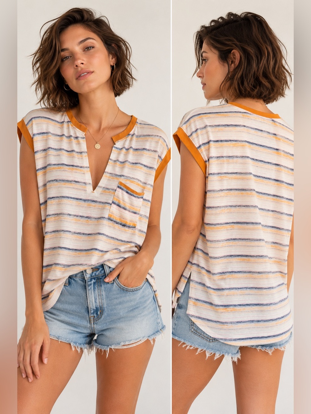 BDG Urban Outfitters Striped Split Neck Pocket Top NWT Size M
